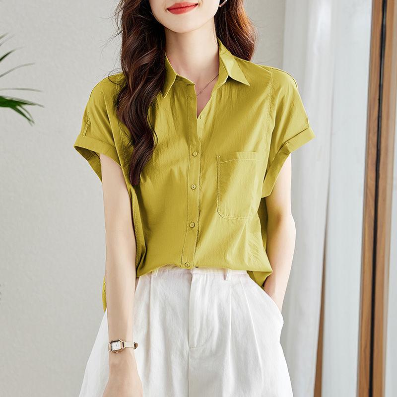 Pink and Purple Shirt for Women's Short-sleeved Summer New Korean Style Fashionable Age-reducing Top Pure Cotton Casual Chic Shirt