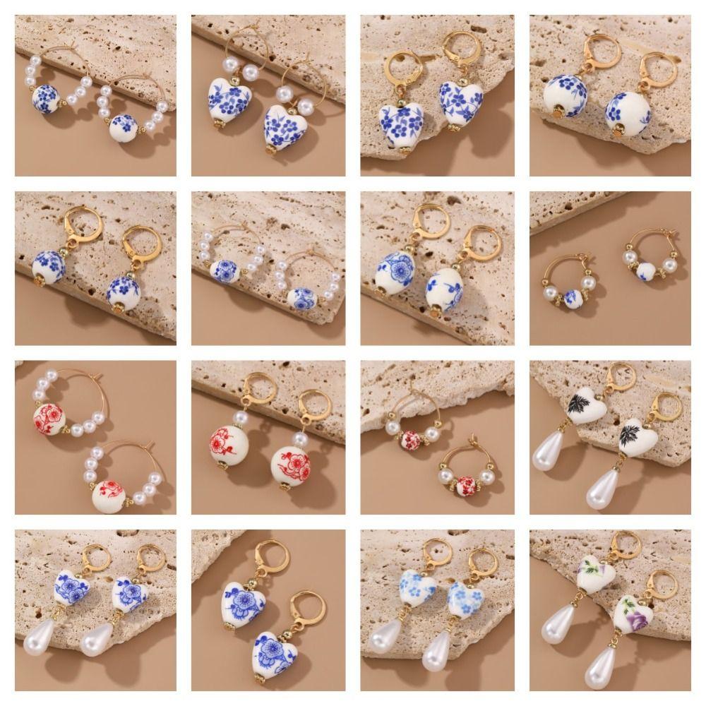 Bohemia Earrings Pearl Dangle Earring Ceramics Flower Beaded Earring Vacation