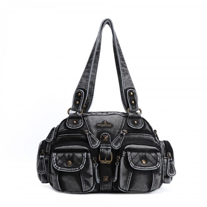 Womens Fashion Shoulder Bag Crossbody Tote Soft PU Pillow With Zipper Multiple Pockets
