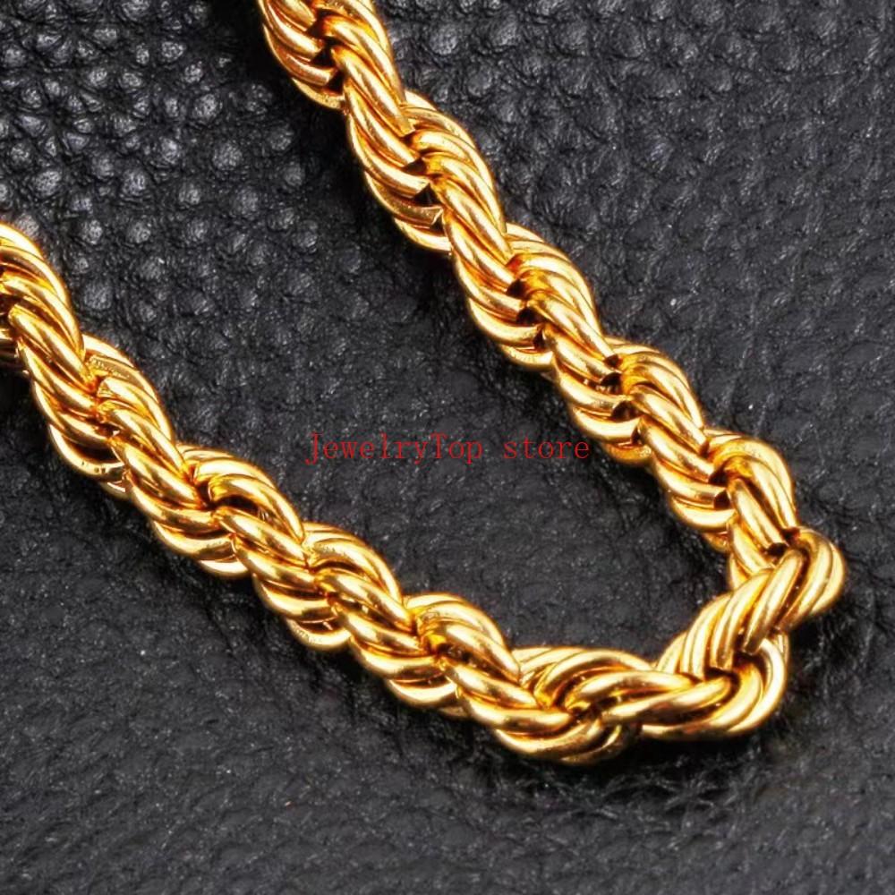 Fine Noble 18-24Inch 45-60cm 18K Gold 4mm Round Rope Chain Necklace for Women Man Fashion Wedding Party Charm Jewelry