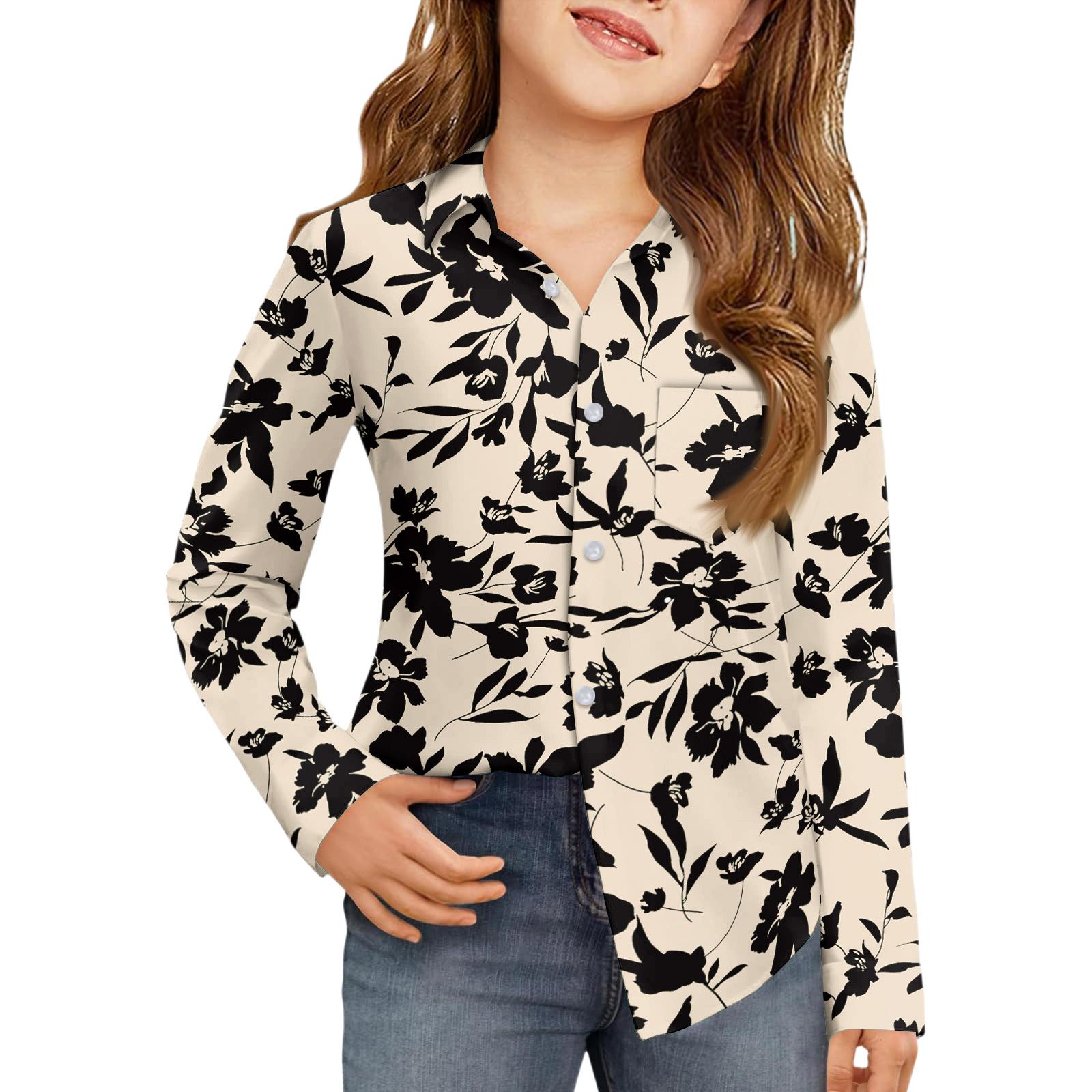 

Рубашка на пуговицах для девочек - Блузка-платье с длинным рукавом 150 бежевый