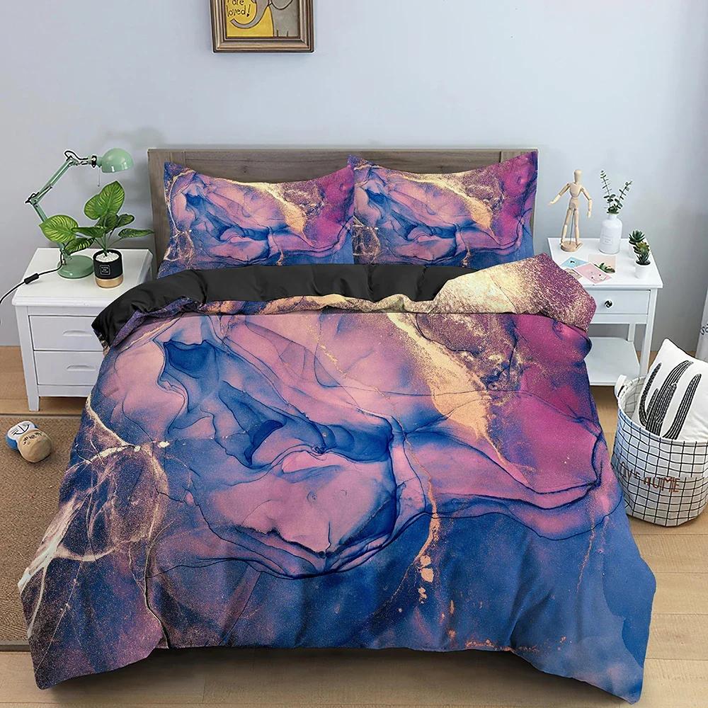 Duvet Cover Marble Texture Bedding Set Colorful Pattern Duvet Cover Double King Size Duvet Cover with Pillowcases 2/3 Pieces