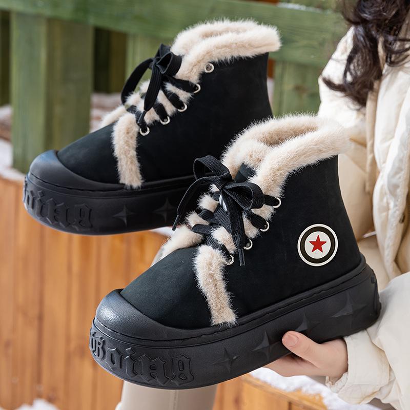 Fleece warm snow boots 2025 autumn and winter new thick-soled heightening white versatile cute short boots