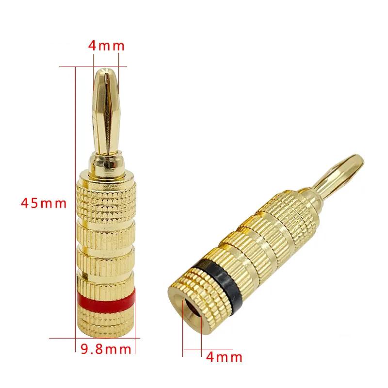 8Pcs 24K Gold Plated Copper 4mm  Banana Plug  Banana Connector Male Speaker Plug Black Red