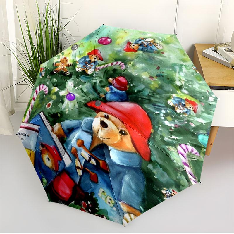 Paddington Bear Print Automatic Open Close Umbrella, Portable Foldable Umbrella, for Outdoor Commute Camping Trip, Ideal Birthday Gift