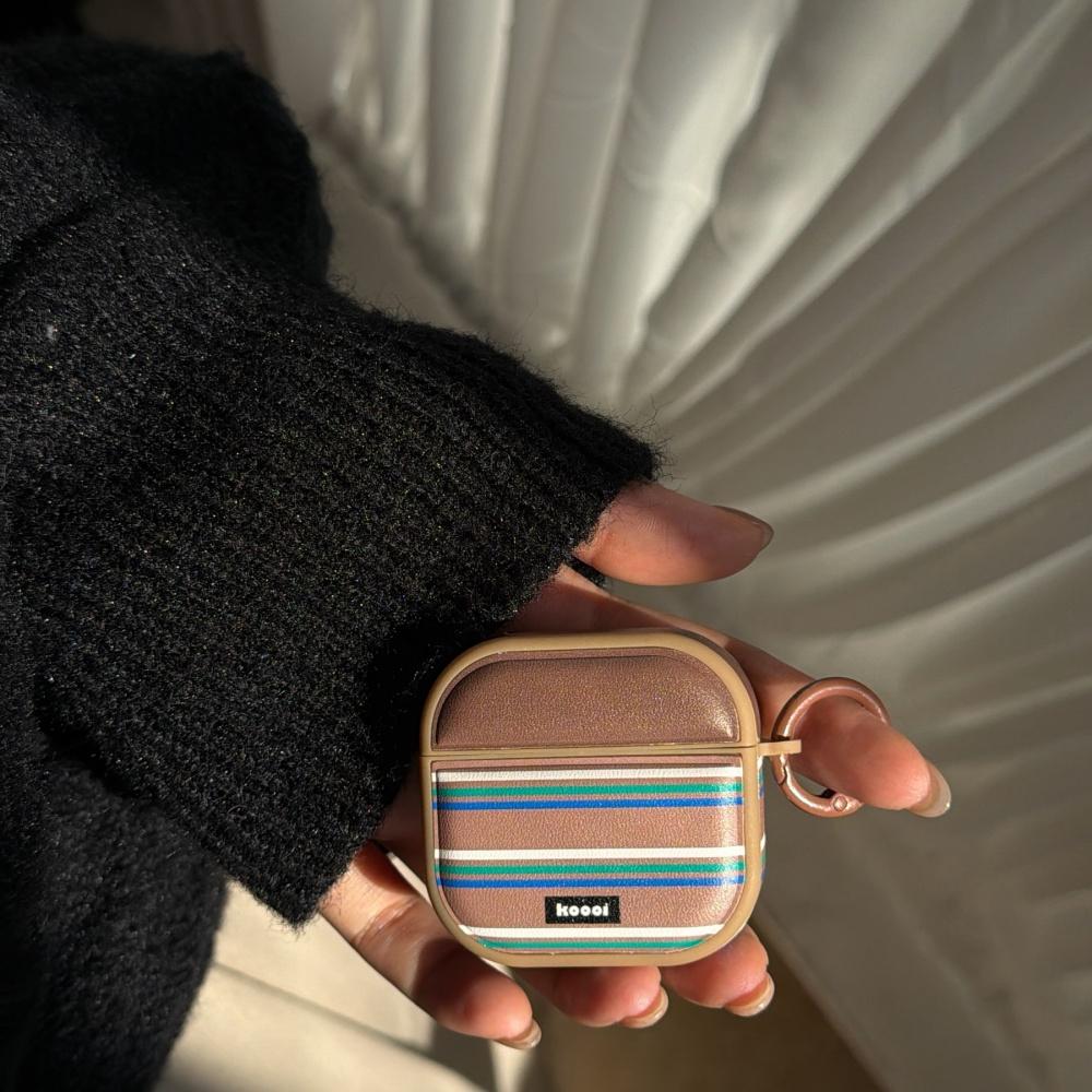

ins кожаная контрастная полоса буквы для airpods4 чехол для наушников pro3 новый airpodspro2 защитный чехол 3-го поколения apple беспроводной bluetooth Airpods 2 коричневый