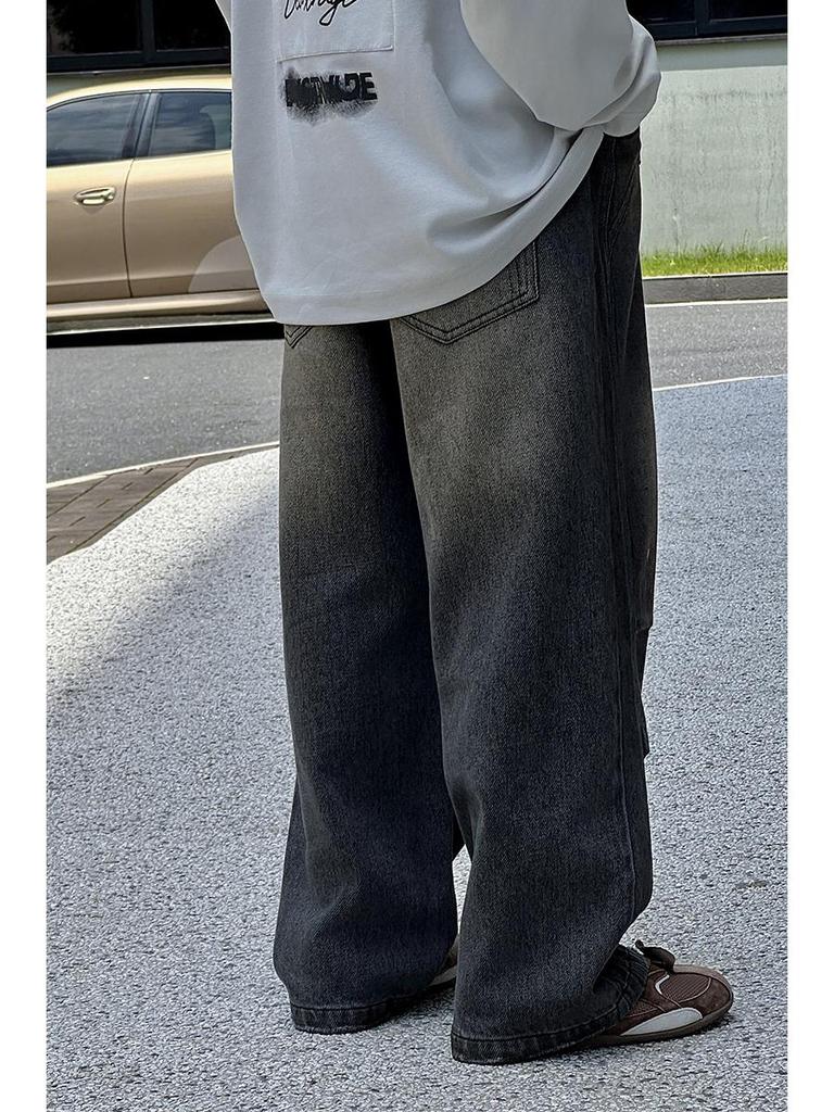 Autumn 2025 Boys' Loose Korean Style Retro Distressed Straight-Leg Jeans