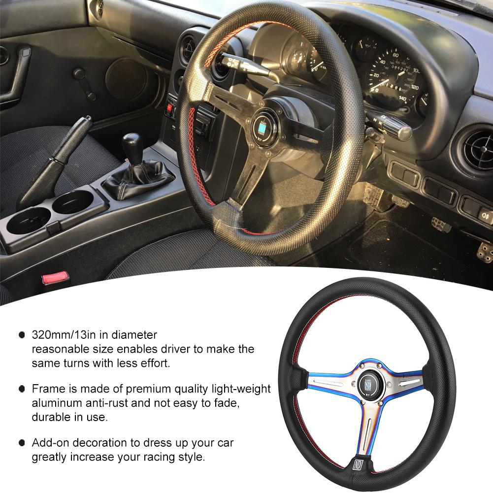 350mm 14in for NARDI Style 6 Bolt Half Dish Black Perforated Leather Racing Steering Wheel W  Horn