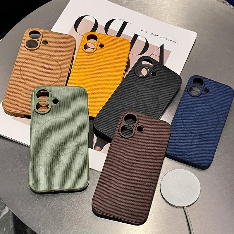 Luxury Retro Stripe Texture Magsafe Case For iPhone 16 15 14 13 12 11 Pro Max Shockproof Frosting Magnetic Wireless Charge Cover