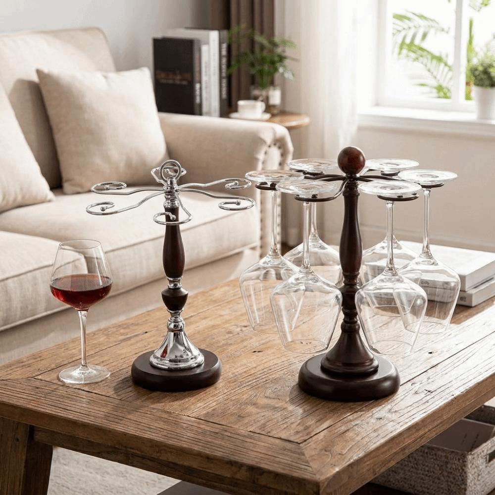 Large Capacity 6 Bottles Wine Glass Rack Freestanding High-Stem Glass Holder  Kitchen
