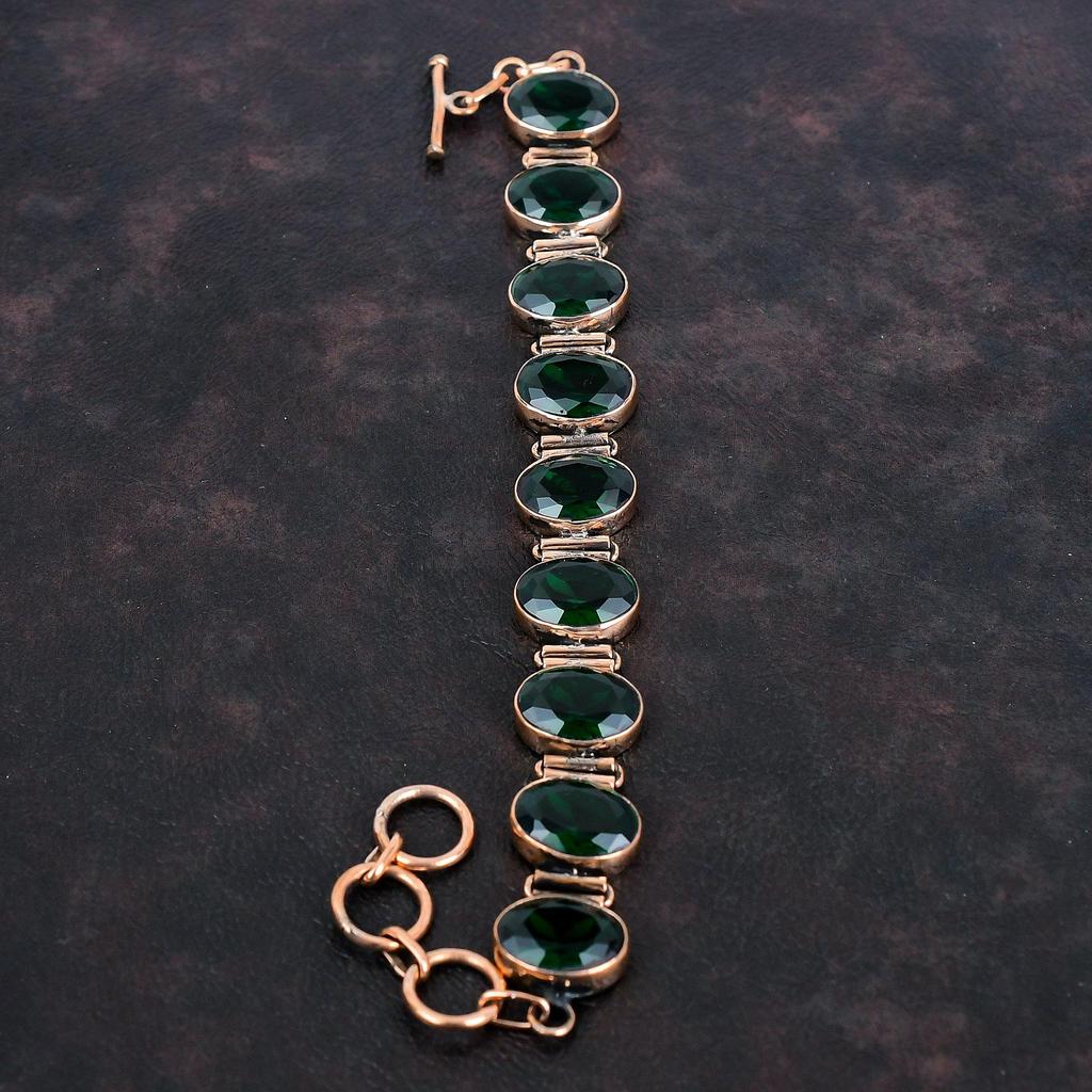 Faceted Chrome Diopside Bracelet Copper Bracelet Adjustable Chain Bracelet Handmade Copper Jewelry Natural Gemstone Bracelet Gifts For Women