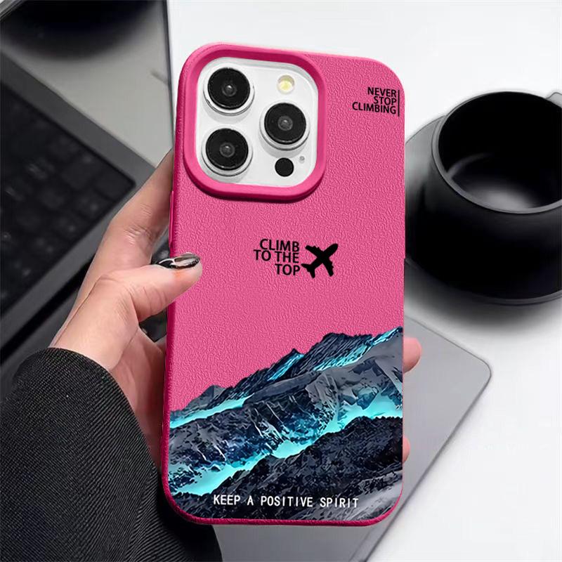 Nárazuvzdorný tenký kryt s motivem hory a letadla pro iPhone 16 15 Pro Max 14 Pro 13 12 11 Ochrana objektivu TPU Textura kůže Matný měkký kryt na telefon