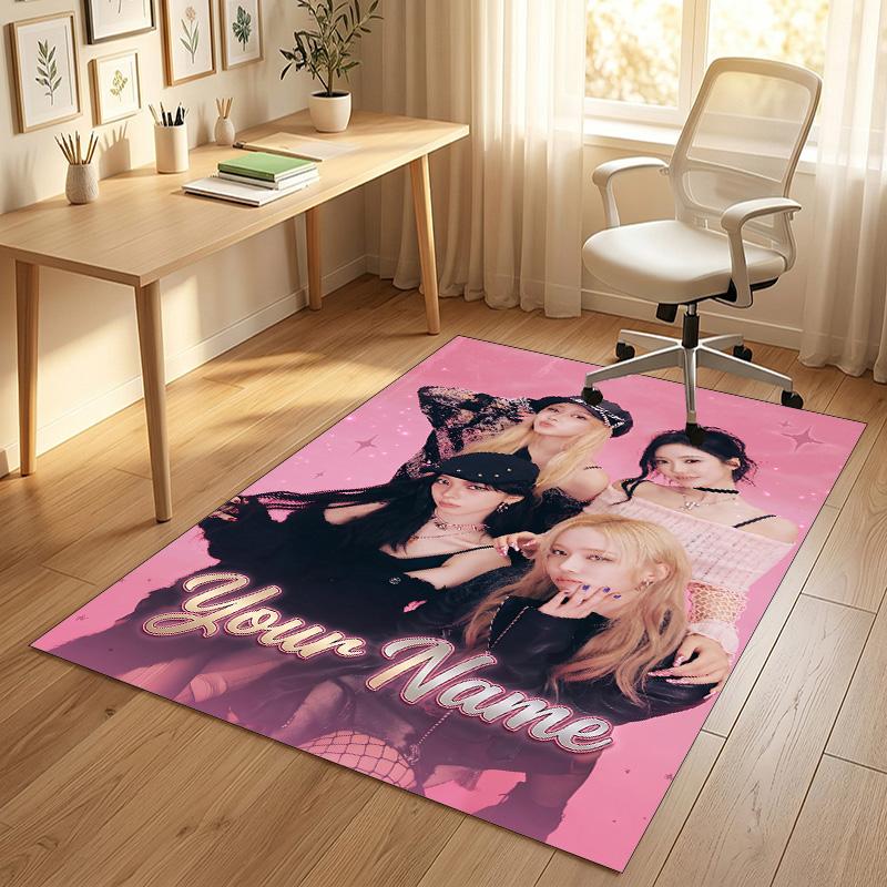 Personalized Crystal Velvet Carpet,aespa Custom Printed Name, Plush Area Rug For Home Indoor Decor