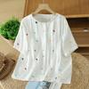 DIMANAF 2026 Taglie Forti Estate Donna Camicette Camicie Tunica Oversize Ampia Casual Cotone Lino Top da Donna Ricamo Floreale