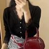Arctic Velvet, Lace V-neck Solid Color Knitted Sweater Women's Cardigan Autumn and Winter Long-sleeved Short Gentle Wind Sweater