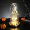 Festival Theme Decoration Halloween Indoor Light Up Ghost in Dome Cloche, Cute 3 Mini Figurine Party Supplies Night with Warm LED for Home Table