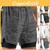 Men's Camo Running Double-deck Stretchy Quick Dry Gym Shorts With Secure Phone Bag