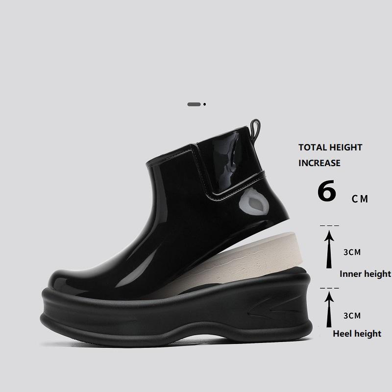 Fashion Fashion Hidden Heel Rain Boots Woman Platform Waterproof Galoshes Women's Shinny Rainshoes Ladies Elevated Rainboot Ankle Boots