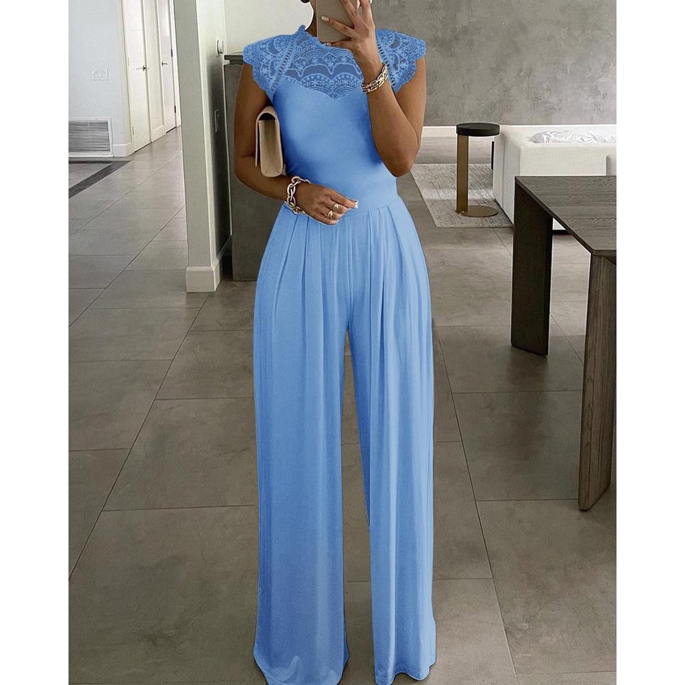 Solid Color Jumpsuits Elegant Spring Solid Romper Evening Party Clothing Pants Loose Casual Lace Overalls for Women