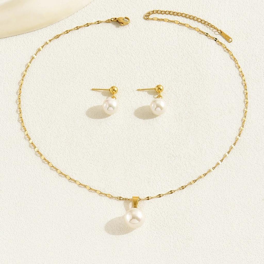 New European and American Popular Jewelry, Simple Design Pearl Neck Chain Earrings, Elegant Temperament Necklace Set