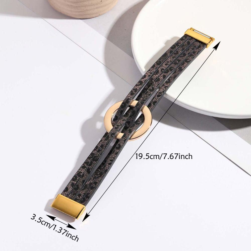Wide Wrap Leopard Print Leather Bracelets Magnetic Snap Circle Cross Bracelet  for Women