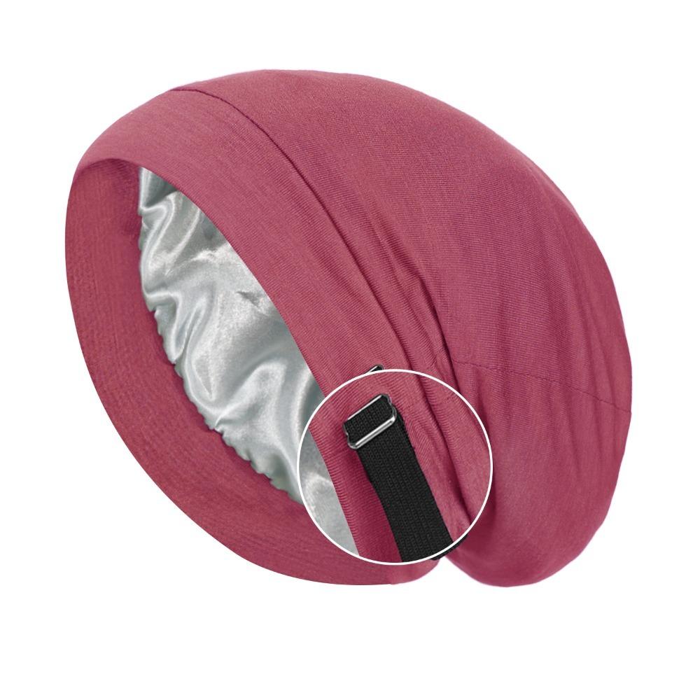 

Solid Color Night Sleep Cap Double Layer Head Wraps New Women s Bonnets темно-рожевого кольору