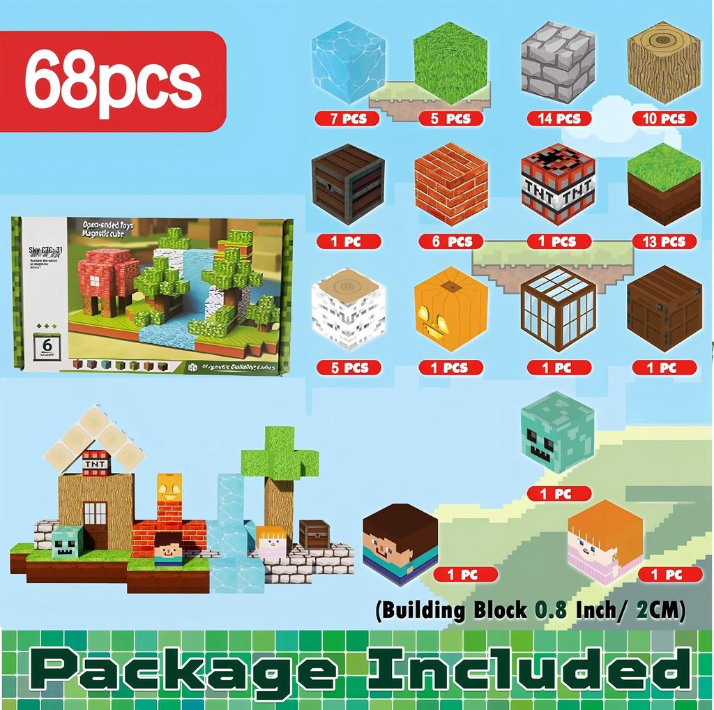 My Magnetic Block World: Primeval Forest Series Educational Building Cubes for Children