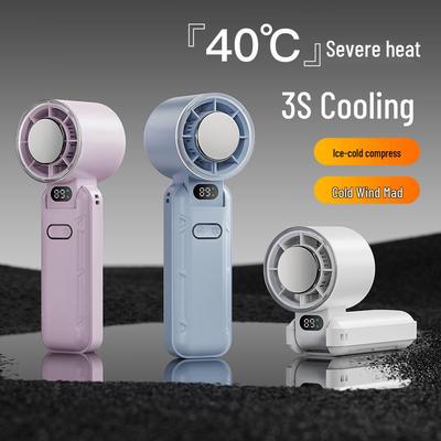 Foldable Portable Handheld Fan with Ice Cooling & Digital Display, High-Speed Turbo Cooling