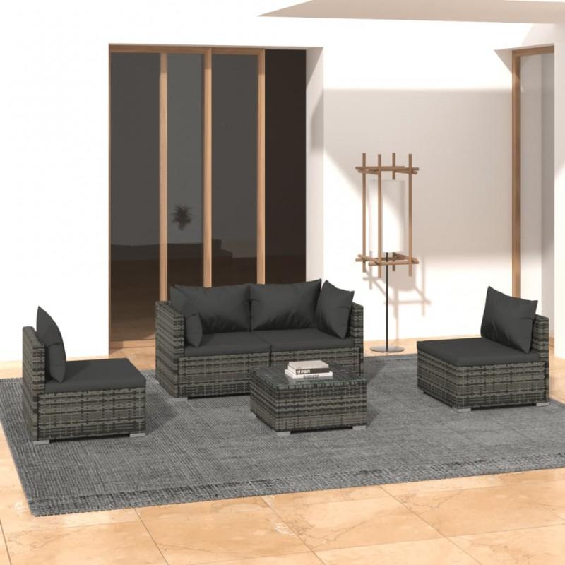 Día y Noche - Día y Noche Set de muebles de jardín 5 pzas y cojines ratán sintético gris