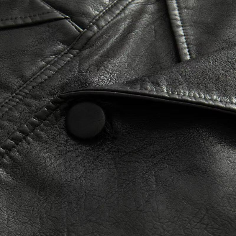 European & American Style Women's PU Leather Three-Button Jacket with Turn-Down Collar