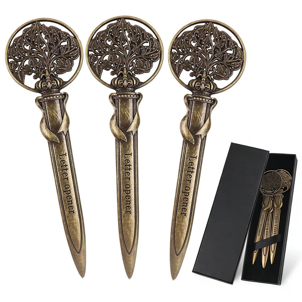 Vintage Metallbrieföffner Antik Packung mit 3 Brieföffnern mit Geschenkbox Antiker Baumförmiger Brieföffner für Büro-Postzubehör