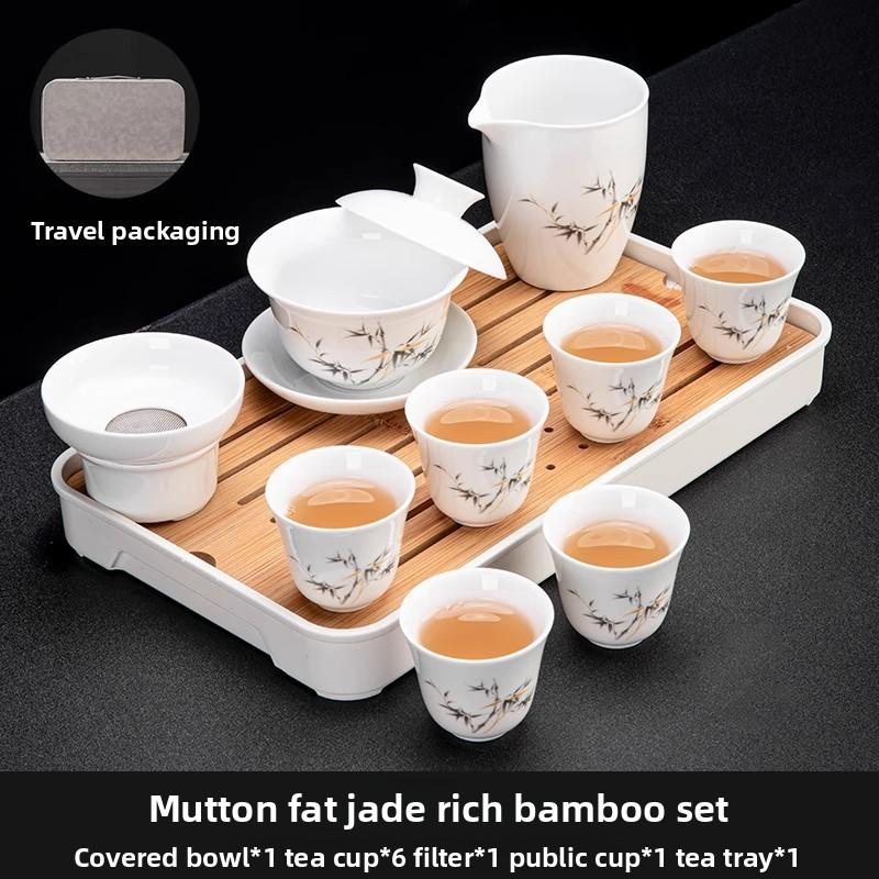 Ceramic Gongfu Tea Set Yuxi White Porcelain Tea Pot Cover Bowl And Tea Cups Set for Home Office Tea Brewing