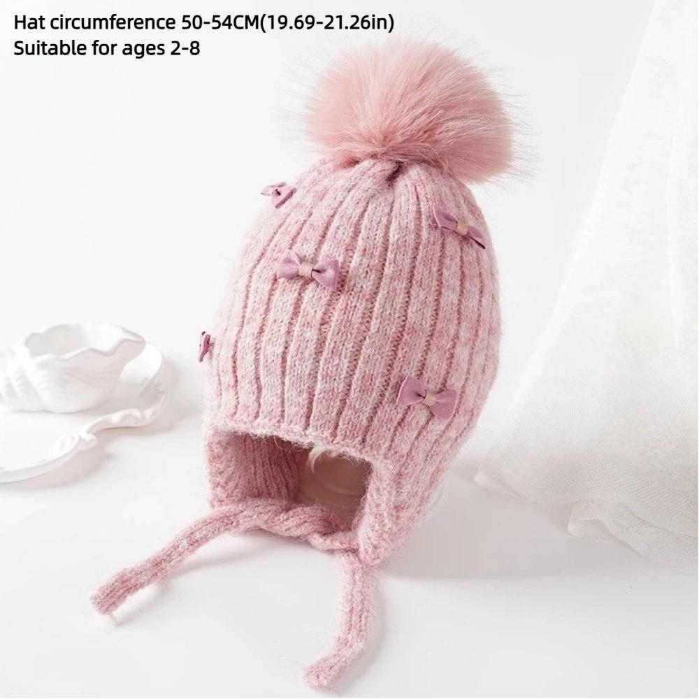 Ears Protection Kids Bonnet Hat Pompom Bows Girl Cap Cute Ears Protection Hat  Autumn