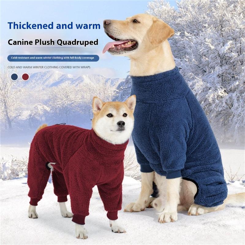 Haină groasă de fleece pentru câine, acoperire completă a corpului, cu patru picioare, pentru animale de companie active, activități în aer liber, rase, pijamale pentru casă