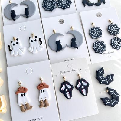 Cadılar Bayramı Serisi Mini Polimer Kil Kesici Kedi/Şapka/Balkabağı/Hayalet Şekilli Kil Kesme Kalıpları DIY Küpe Takı El Aletleri İçin