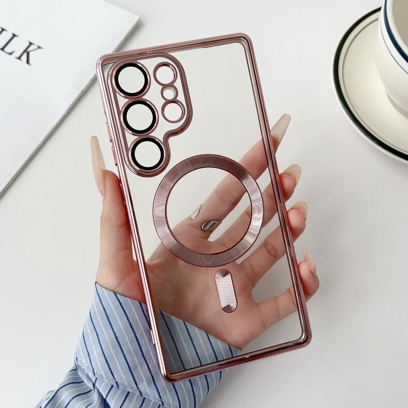 Plating Color Frame Clear Slim Magnetic Case For Samsung Galaxy S25 Ultra S24 FE S23 S22 for Magsafe Shockproof Les Protection Soft TPU Phone Cover