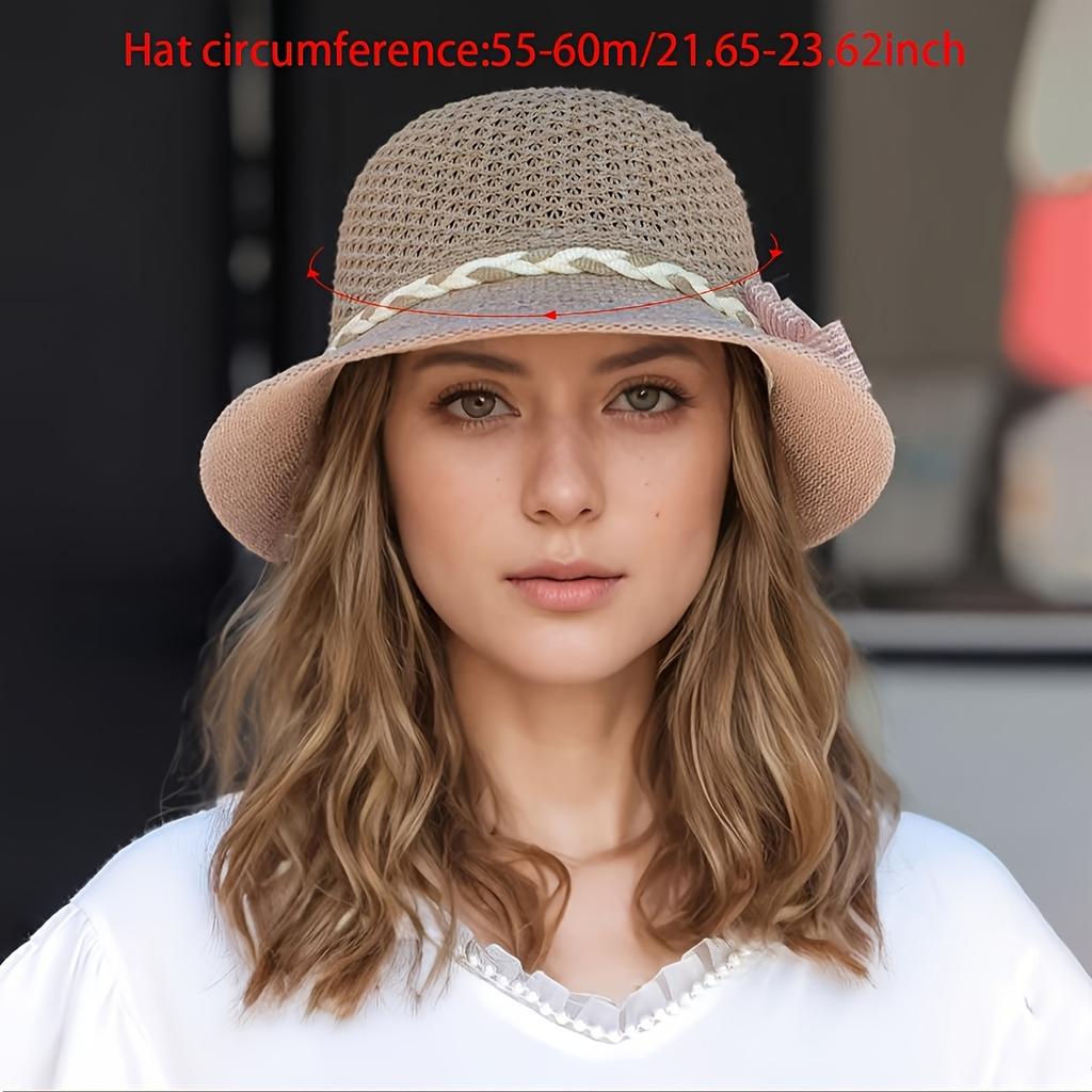 Elegant Women'S Floral Decorated Straw Hat - Breathable Hollow-Out Sun Cap, Summer Fashionable Outdoor Travel Vacation Fisherman Hat, Beach Hat