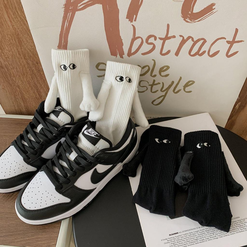 Magnetic Couple Socks with Embroidered Eyes and Holding Hands Design