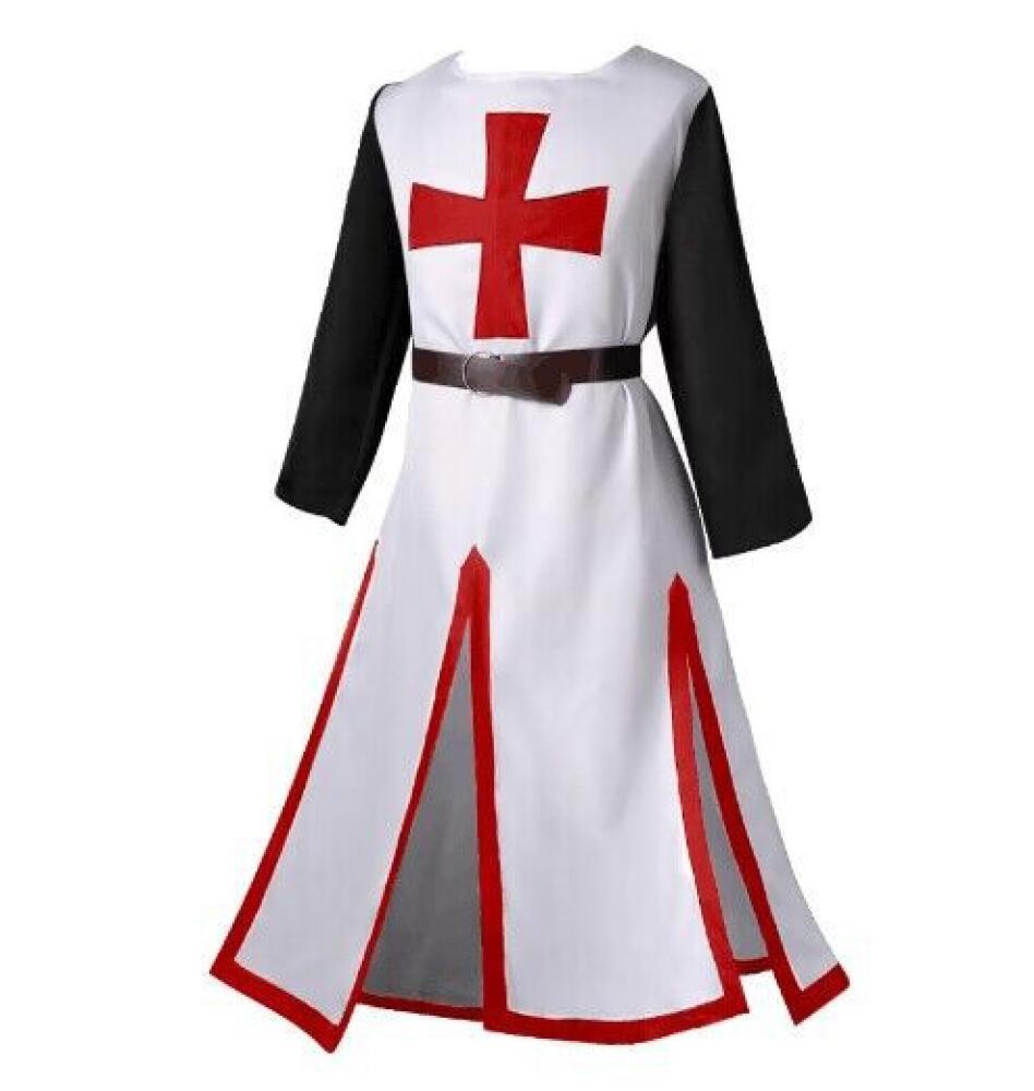 Medieval Vintage Cross-print Long Tunic Men's Costume Robe Belt Classic European-style Stage Festival And Halloween Costume