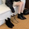 Square head slope heel short tube side zipper thin boots women's autumn new temperament retro low heel fashion boots