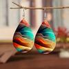 Bohemian Wooden Water Drop Earrings Elegant Rainbow Tree Of Life Willow Tree Teardrop Earring Double Sided Colorful Earrings