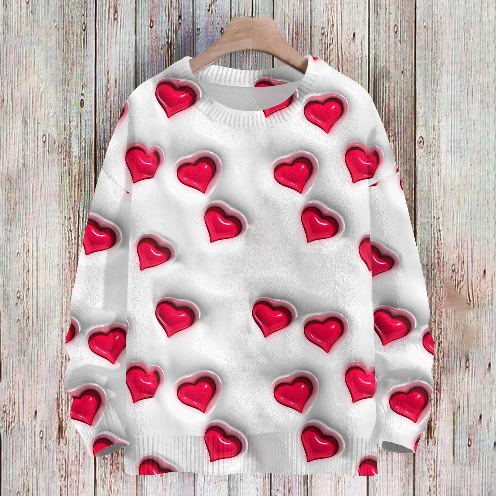 

Жіночий спортивний в язаний светр на День Святого Валентина Мила сорочка Пуловер з круглим вирізом XL білий