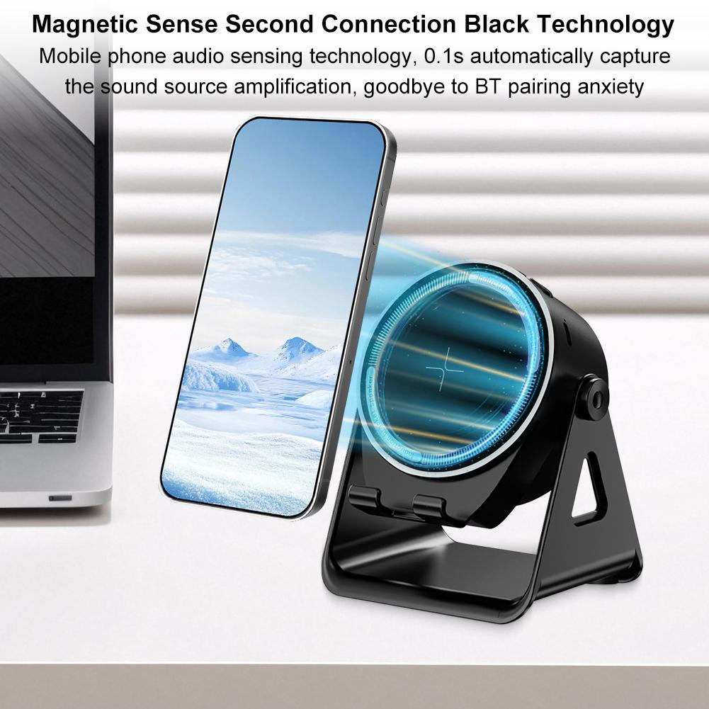 3 In 1 Induction Speaker with Phone Holder Smart Audio Speaker Anti-Slip Foldable Wireless Speaker for Universal Mobile Phone