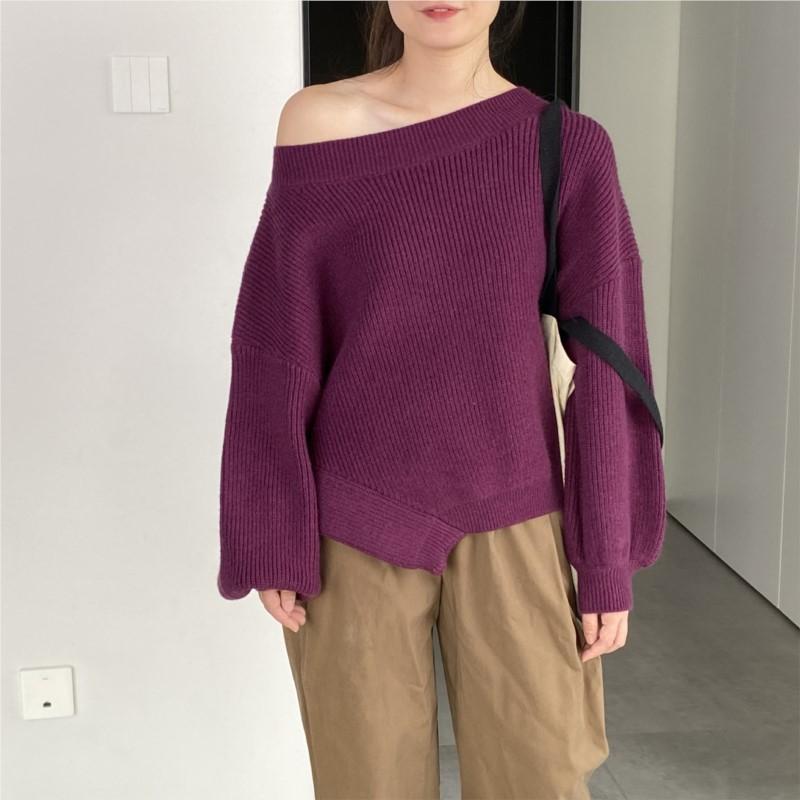 Johnature Verdickter Herbst Damen Pullover Herbst Winter Lässig Einfach Einfarbige Puffärmel Pullover