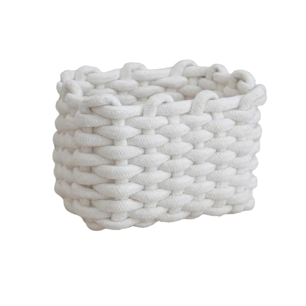 

Hand-woven Toy Storage Basket Rectangular Cotton Rope Basket Bathroom Storage белый