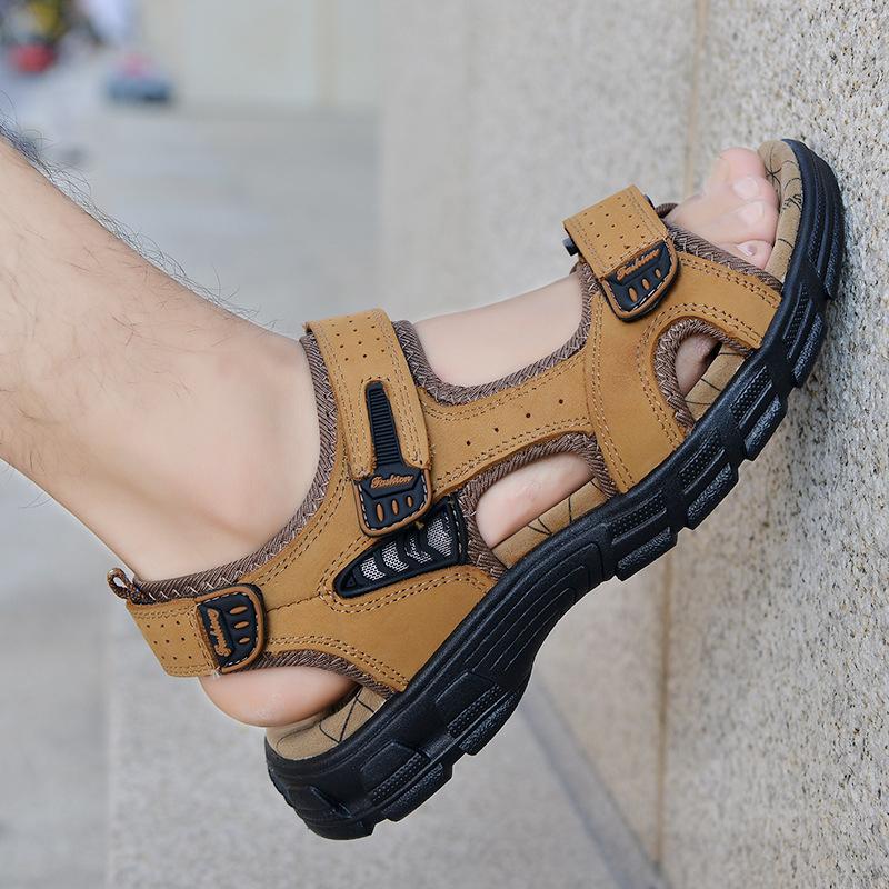 Summer Sandals Open-toe Top Layer Cowhide Men's Beach Shoes Soft Sole Fashion Large Size Outdoor Casual Shoes