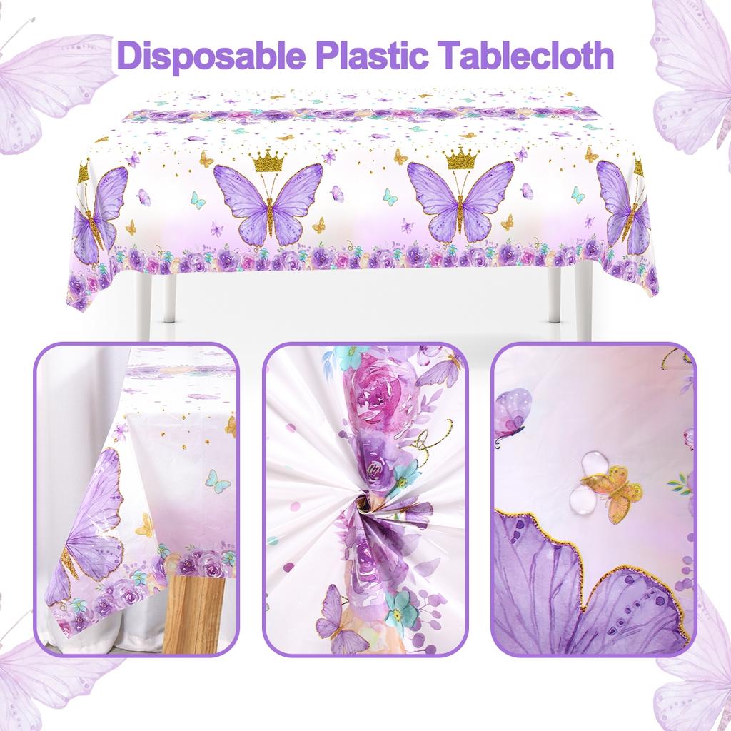 Purple Butterfly Disposable Tablecloth Spring Butterfly Theme Birthday Party Decoration Girls 1st Birthday Baby Shower Wedding