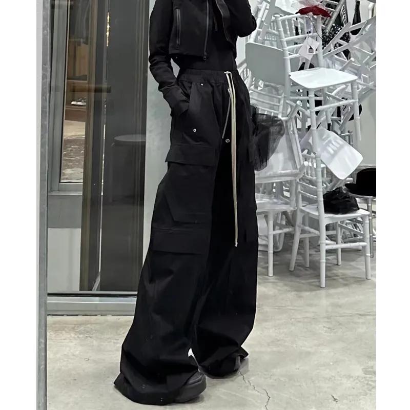 Amerikanischer Stil Freizeithose Schwarz Cargohose Mehrere Taschen Locker Weites Bein für Herren Y2K Frühling Herbst