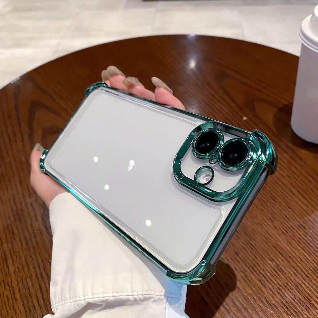 Applicable To IPhone16ProMax Electroplated Four Corner Anti-fall Transparent Mobile Phone Case Space Shell Apple 15 Hard Shell Soft Edge