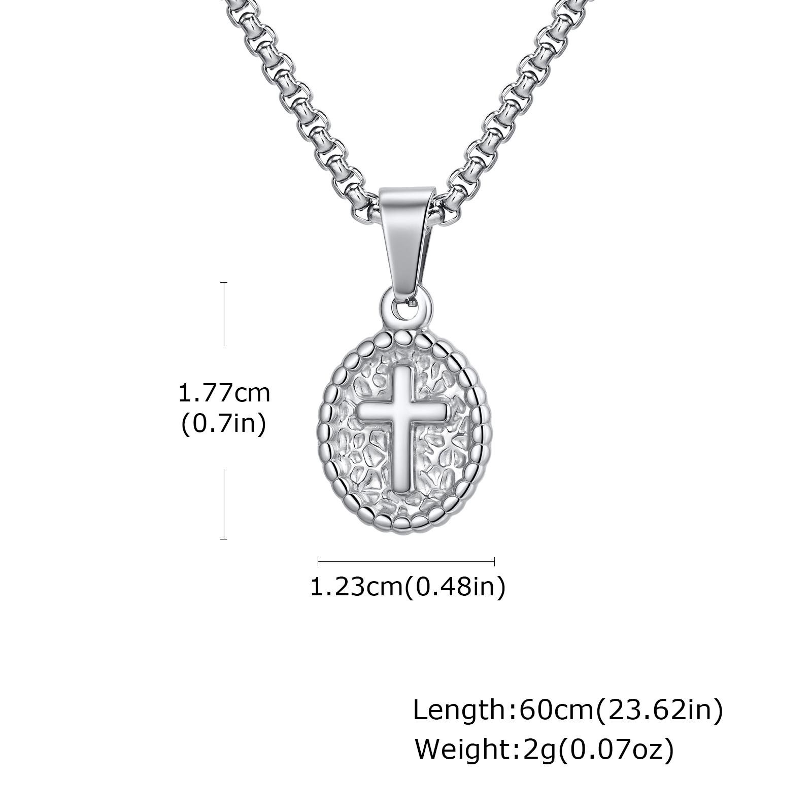 Stainless Steel Cross Necklace for Men Women, Trendy Oval Pendant Necklace, Religious Faith Prayer Jewelry Unisex